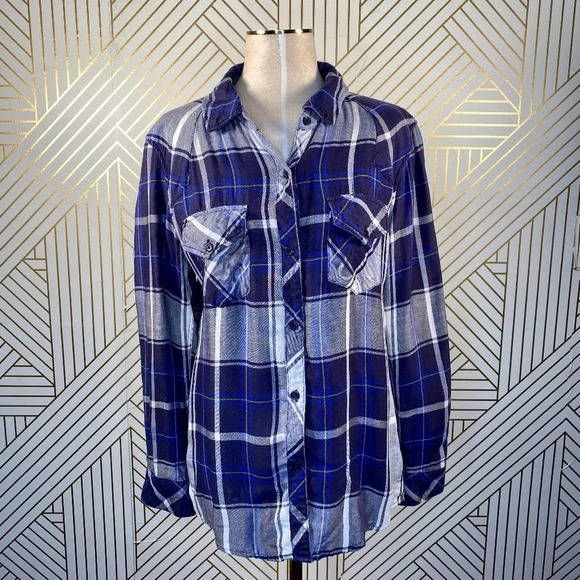 Rails‎ Blue Tencel Check Plaid Button Down Top - Picture 1 of 8